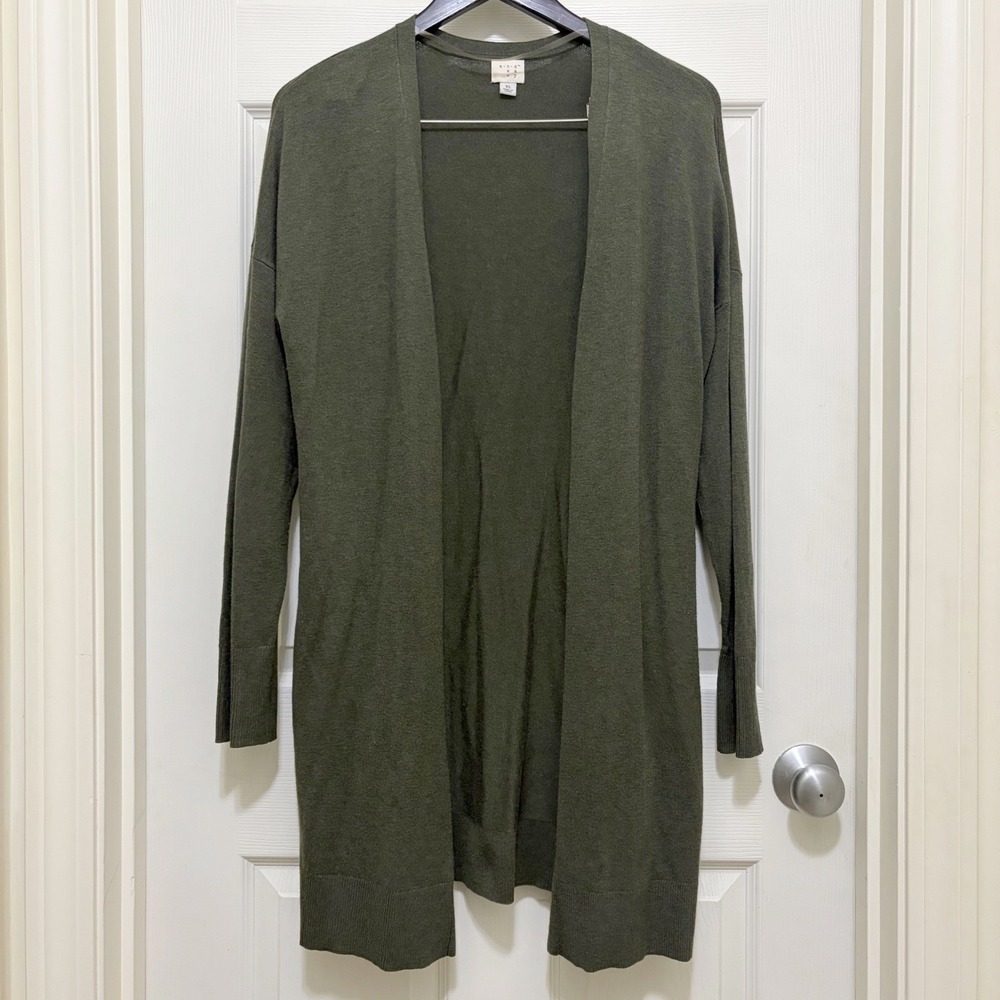 A New Day Olive Green Open Front Longline Cardigan Sweater XL Fall Earthy Boho